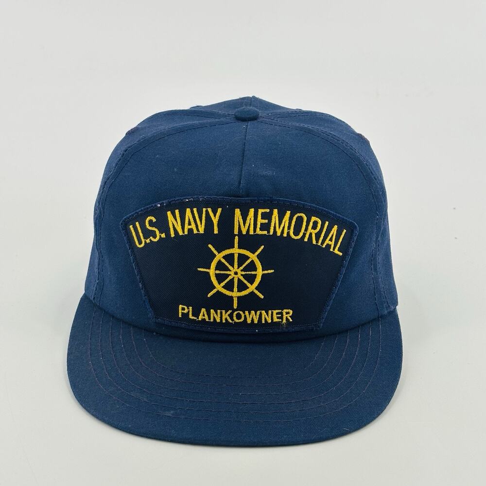 VTG US NAVY Memorial Plankowner Snapback Hat Military Blue MADE IN USA